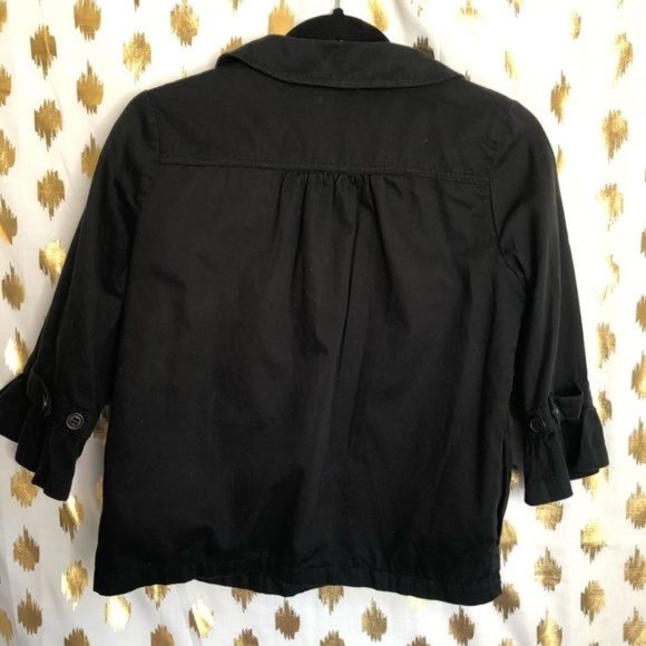 Roxy 3/4 Bell Sleeve Round Collar Button Accent Black Twill Jacket Womens Medium - Picture 8 of 8